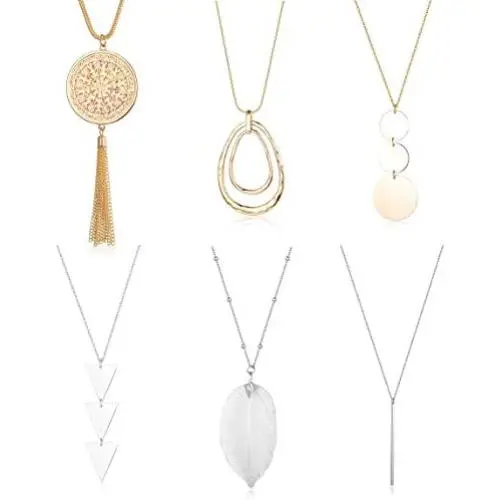Finrezio 6PCS Long Pendant Necklace Set Tassel Pendant Simple Bar Necklace Strands for Women Finrezio 6PCS Long Pendant Necklace Set Tassel Pendant Simple Bar Necklace Strands for Women