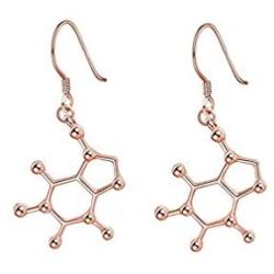 Caffeine Molecule Earrings, Happiness Neurotransmitter Earrings, Organic Chemistry Jewelry for Science Lovers and Science Major