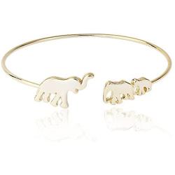 MANZHEN Mom and Baby Elephant Cuff Bangle Animal Family Charm Bracelet