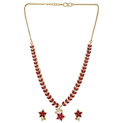 Efulgenz Bridal Crystal Cubic Zirconia Floral Gold Plated Necklace Earrings Jewelry Set for Women Girls Bride Bridesmaids