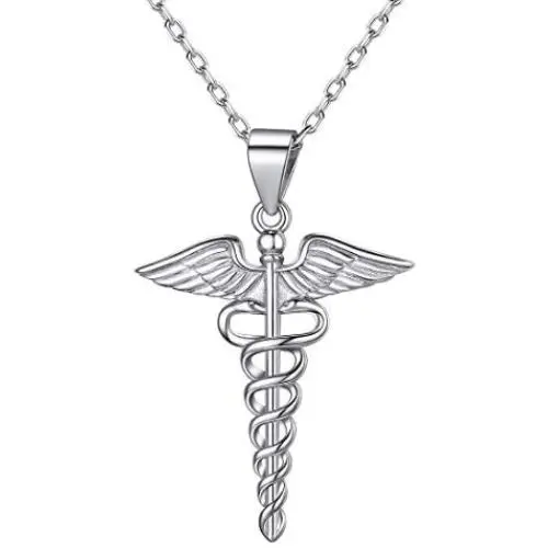Nofade Silver Caduceus Symbol of Medicine Necklace 925 Sterling Silver Pendant Necklace for Doctor or Nurse Perfect Holiday Gift Jewelry Gift Nofade Silver Caduceus Symbol of Medicine Necklace 925 Sterling Silver Pendant Necklace for Doctor or Nurse Perfect Holiday Gift Jewelry Gift