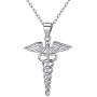 Nofade Silver Caduceus Symbol of Medicine Necklace 925 Sterling Silver Pendant Necklace for Doctor or Nurse Perfect Holiday Gift Jewelry Gift