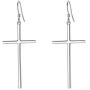 EVER FAITH 925 Sterling Silver Cross Earrings Long Dangle Hook Earring Simple Minimalist Jewelry for Women, Girls