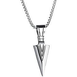 PAMTIER Mens American Indian Arrowhead Stainless Steel Pendant Necklace
