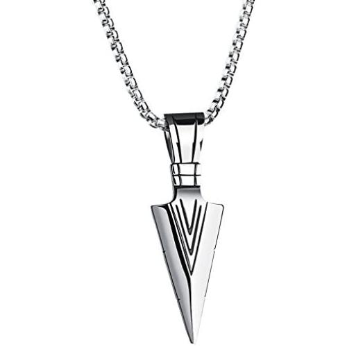 PAMTIER Mens American Indian Arrowhead Stainless Steel Pendant Necklace
