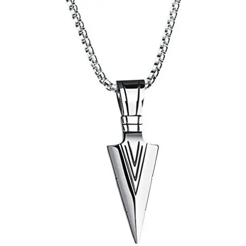 PAMTIER Mens American Indian Arrowhead Stainless Steel Pendant Necklace PAMTIER Mens American Indian Arrowhead Stainless Steel Pendant Necklace