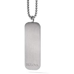 Bulova Mens Classic Stainless Steel Dog Tag Pendant Necklace Engraved with Tuning Fork Logo (Model J96N009), Silver-Tone, One Size