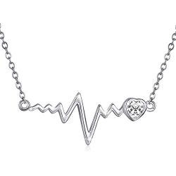 MEDWISE Heartbeat Necklace Pendant Jewelry Gifts 925 Sterling Silver Heartbeat EKG Nurse Necklace for Her Platinum Plated Lifetime Pulse Necklace for Women Girls Birthday Christmas Anniversary Day