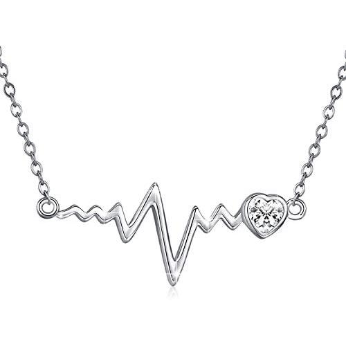 MEDWISE Heartbeat Necklace Pendant Jewelry Gifts 925 Sterling Silver Heartbeat EKG Nurse Necklace for Her Platinum Plated Lifetime Pulse Necklace for Women Girls Birthday Christmas Anniversary Day