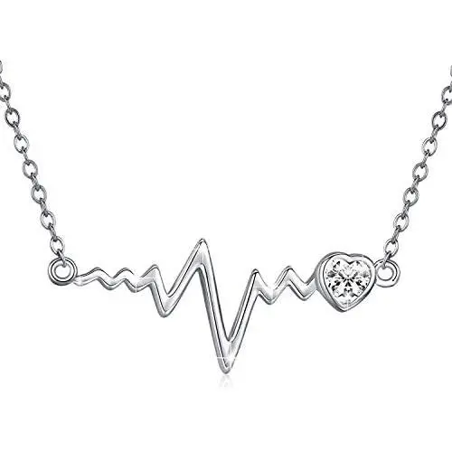 MEDWISE Heartbeat Necklace Pendant Jewelry Gifts 925 Sterling Silver Heartbeat EKG Nurse Necklace for Her Platinum Plated Lifetime Pulse Necklace for Women Girls Birthday Christmas Anniversary Day