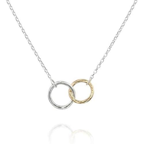 ''Moon and Sun'' Open Circle Full Moon Orbit Pendant on a 925 Sterling Silver Chain Layered Necklace Double Circle Open Circle Generations Interlocking Infinity Hammered Pendant Dainty 14K Goldfilled Minimalist Simple for Mother Daughter Sister Granddaugh