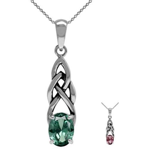 Silvershake Natural Gemstone 925 Sterling Silver Celtic Knot Solitaire Pendant with 18 Inches Chain Necklace