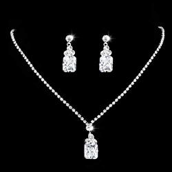 Unicra Bride Silver Necklace Earrings Set Crystal Bridal Wedding Jewelry Set Rhinestone Choker Necklace for Women and Girls (Silver-1)