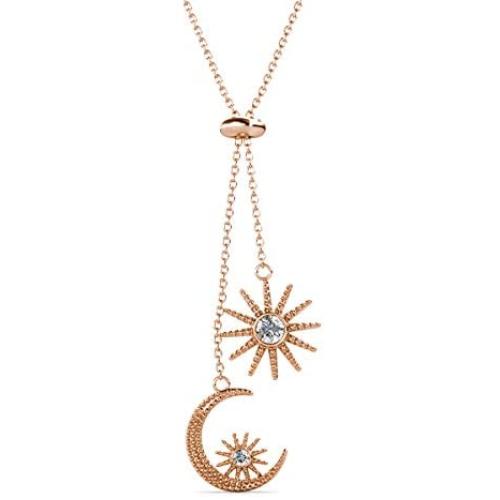 Swarovski Crystal 18K Gold Plated Moon and Stars Retro Pendant Necklaces 925 Sterling Silver Birthstone Pendant Necklaces for Women with 5A Cubic Zirconia Jewelry Happy Mothers Day Gift for Women