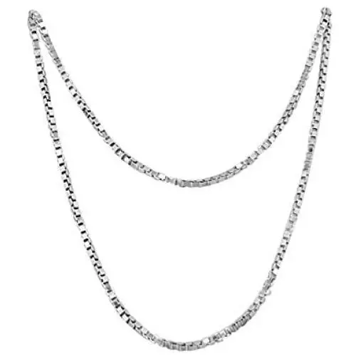 Brights Collection 0.85MM 925 Sterling Silver 18'' Italian Box Chain Crafted With 14K White Gold Plated Prime Jewelry For Womens Brights Collection 0.85MM 925 Sterling Silver 18'' Italian Box Chain Crafted With 14K White Gold Plated Prime Jewelry For Womens