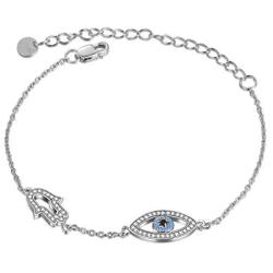 ONEFINITY Evil Eye Bracelet Sterling Sliver with Blue Cubic Zirconia Evil Eye Hasma Hand Fatima Jewelry Gifts for Women Her