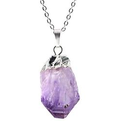 Sterling Silver Raw Amethyst Gemstone Daity Necklace 18 inch Healing Crystals Chakra Stones Women Girls Birthday Mothers Gifts