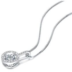 VANLAMS Delicate Sterling Silver Cubic Zirconia Dancing Heart Pendant Necklace Women Girl Jewelry Gifts (Dancing)