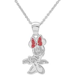 Disney Minnie Mouse Sterling Silver Pendant Necklace w/Red Polka Dot Bow Jewelry for Women