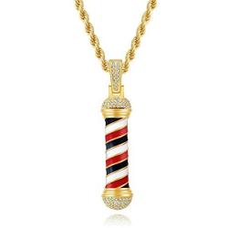 TENGLAI Hip Hop Barber Necklace for Men, Punk Iced Out Rotating Barbershop Brass Jewelry Silver Plated Pendant Necklace Come with 24” Rope/Box Chain