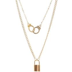 Ursumy Punk Layered Long Necklaces Gold Handcuffs Necklace Chain with Lock Pendant Necklace Jewelry for Women and Girls