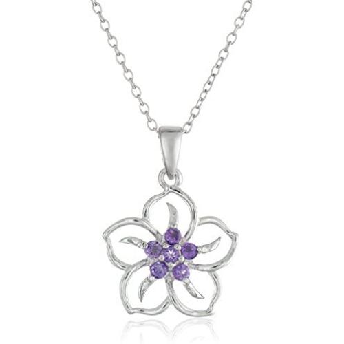 Sterling Silver Gemstone Flower Pendant Necklace