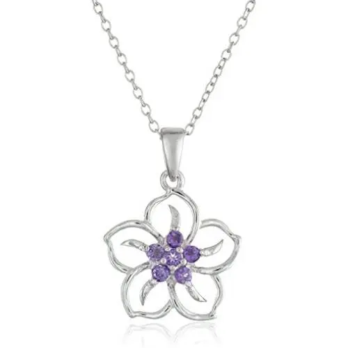 Sterling Silver Gemstone Flower Pendant Necklace