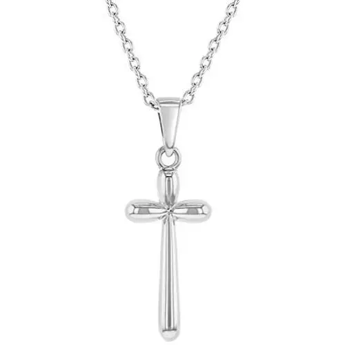 925 Sterling Silver Plain Stick Small Cross Pendant Necklace for Children 16'' 925 Sterling Silver Plain Stick Small Cross Pendant Necklace for Children 16''