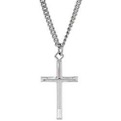 Finecraft Tube Cross Pendant in Sterling Silver, 24''