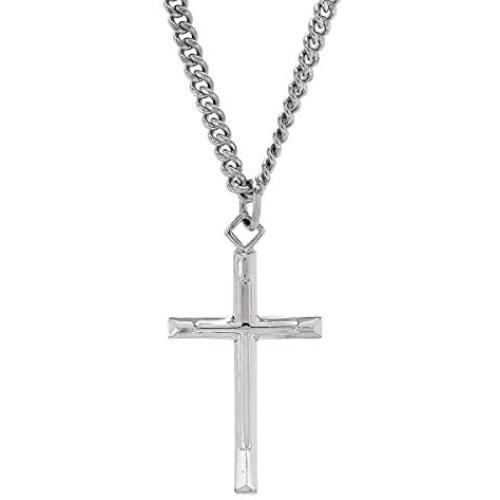 Finecraft Tube Cross Pendant in Sterling Silver, 24''