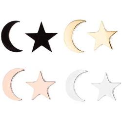 4 Pairs Tiny Stud Earrings Set for Girls Stainless Steel Hypoallergenic Cute Moon Star Stud Earrings for Women Children Valentines Day Birthday Gifts (4 Pairs Moon Star)