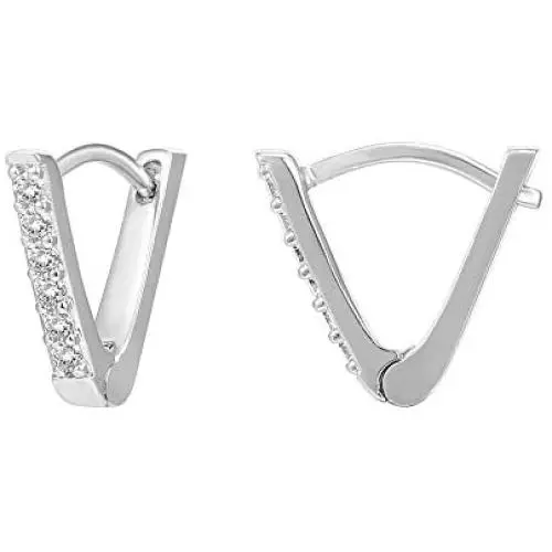 PAVOI 14K Gold Plated Sterling Silver Post V-Shaped Huggie Earrings - Cubic Zirconia Studded Small Hoop Earrings for Women in Rose Gold, White Gold and Yellow Gold Plating PAVOI 14K Gold Plated Sterling Silver Post V-Shaped Huggie Earrings - Cubic Zirconia Studded Small Hoop Earrings for Women in Rose Gold, White Gold and Yellow Gold Plating