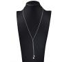 FLYOW Long Chain Dainty Necklace Simple Style 925 Sterling Silver Heart Pendant Adjustable Y Shaped Necklace Jewelry