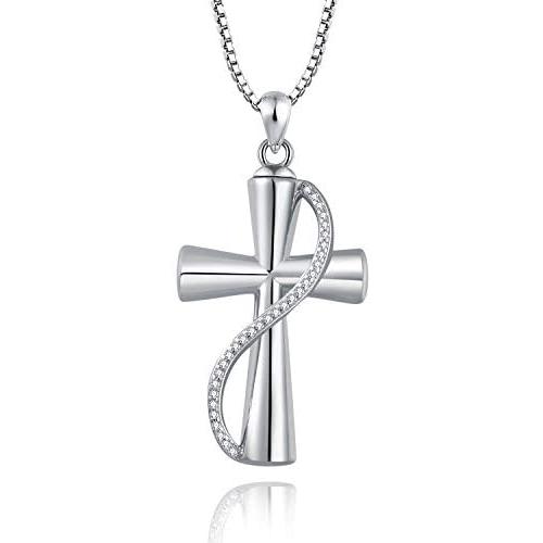 Freeco 925 Sterling Silver Cremation Memorial Jewelry Urn Necklace for Ashes for Women with Fill Kit(Cross Urn Necklace)