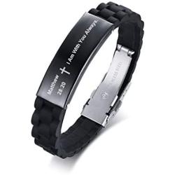 XUANPAI Adjustable Silicone English Religous Scripture Quote Bible Cross Engraved Bracelet Inspiring Gift for Men Women