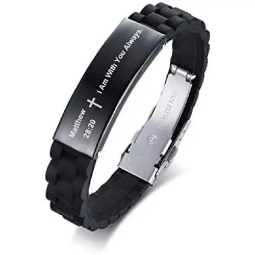 XUANPAI Adjustable Silicone English Religous Scripture Quote Bible Cross Engraved Bracelet Inspiring Gift for Men Women XUANPAI Adjustable Silicone English Religous Scripture Quote Bible Cross Engraved Bracelet Inspiring Gift for Men Women