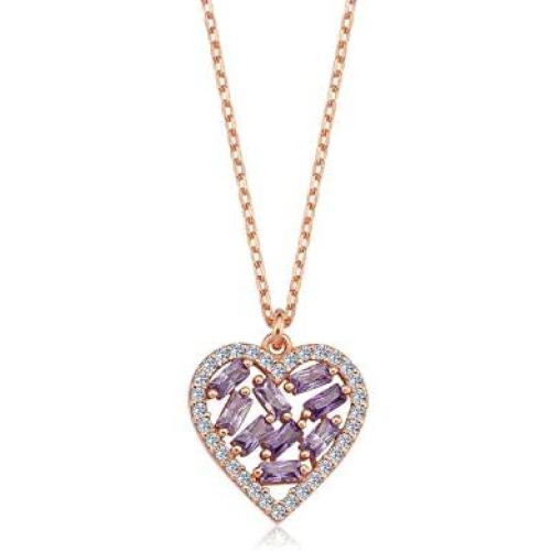 ENZOMAR Amethyst Crystal Heart Necklace for Women - 1 Year Anniversary Necklace for Girlfriend, Healing Crystal Necklace, Little Girls Jewelry, Wedding Anniversary, Dainty Necklace