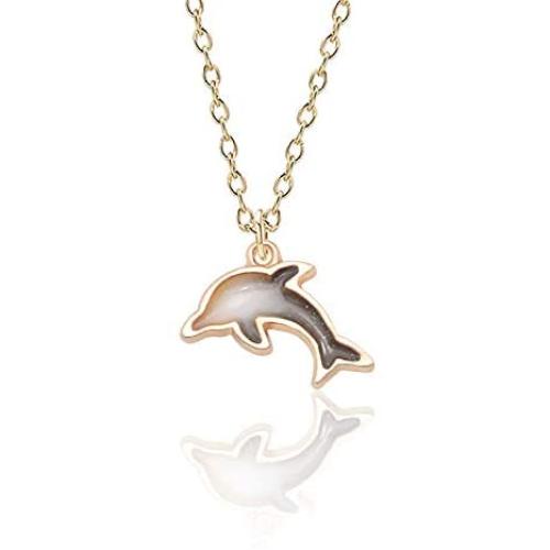 Cute Alloy Dolphin Pendant Necklace Marine Animals Colored Fish Jewelry for Women,Party Favors and Stocking Stuffers for Girl