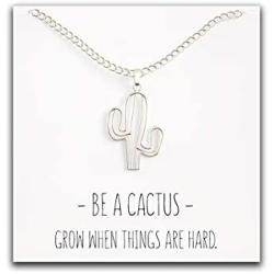 Happy Kisses Cactus Necklace – Desert Pendant – Inspirational Message Card – for Women & Kids