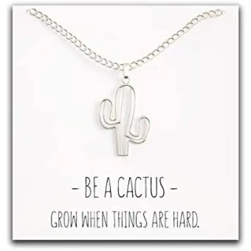 Happy Kisses Cactus Necklace – Desert Pendant – Inspirational Message Card – for Women & Kids