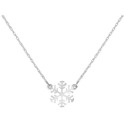 14k White Gold Mini Snowflake Necklace with Spring Ring Clasp (16'' to 18'' Adjustable Chain)