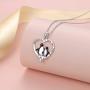 FLYOW S925 Sterling Silver Cute Animal Penguin Heart Pendant Mother Child I Love You Mom Penguin Necklace Jewelry Birthday Gifts for Women