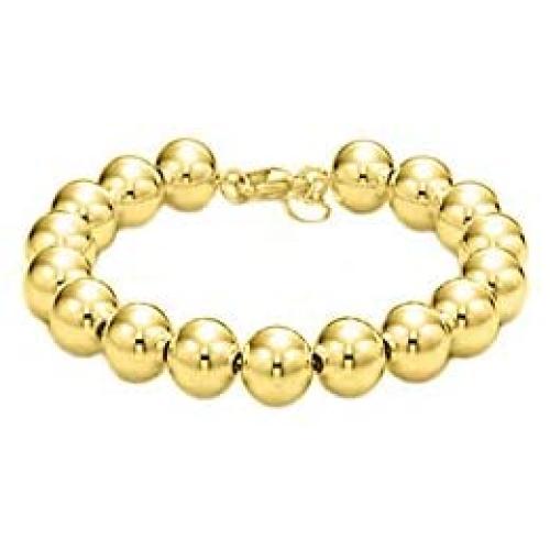 18K Gold Over Sterling Silver Italian Bead Ball Chain Bracelet and Necklace 4MM-8MM- Handmade Bead, Silver Bead Bracelet for Women