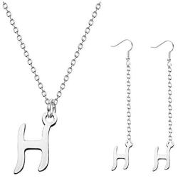 Frodete Luxury 26 Letters Stainless Steel Silver Color Necklace Dangle Earrings Women Alfabet Initial Bridal Wedding Jewelry Sets