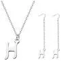 Frodete Luxury 26 Letters Stainless Steel Silver Color Necklace Dangle Earrings Women Alfabet Initial Bridal Wedding Jewelry Sets