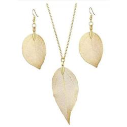 Kermele Long Gold Leaf Pendant Necklace and Earrings Jewelry Set - Nice Gifts for Women Girls
