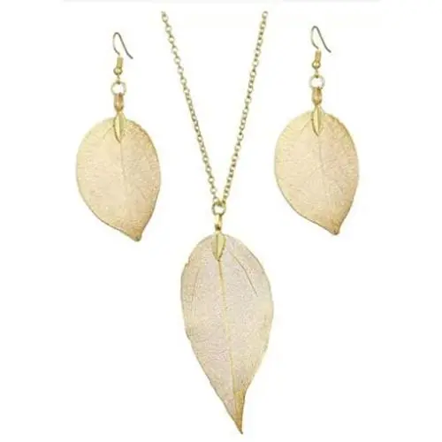 Kermele Long Gold Leaf Pendant Necklace and Earrings Jewelry Set - Nice Gifts for Women Girls
