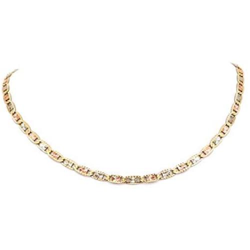 10K Tri Color Yellow, White, Rose Gold Flat Anchor Chain 1.5MM 16'' to 24''