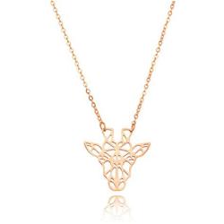 Cute Giraffe Deer Necklace Pendant Stainless Steel Hollow Origami Giraffe Animal Head Necklace for Women Girls Jewelry Graduation Gift