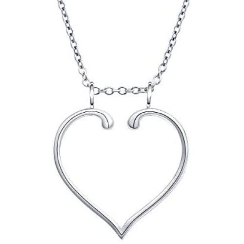 S925 Sterling Silver Jewelry Open Heart Pendant Ring Holder Necklace Wedding Engagement Anniversary Infinity Love Gift for Her, Wife, Girlfriend, Fiancee